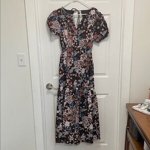 NWT Sugarlips Brown Floral Midi Dress Short Sleeve